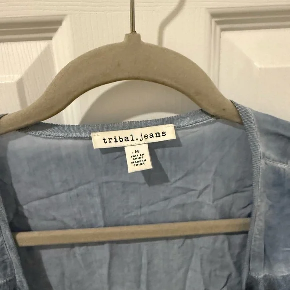 Tribal Jeans Blue Open Front Cardigan Chiffon Panel Lightweight Boho Top Size M - Picture 3 of 3